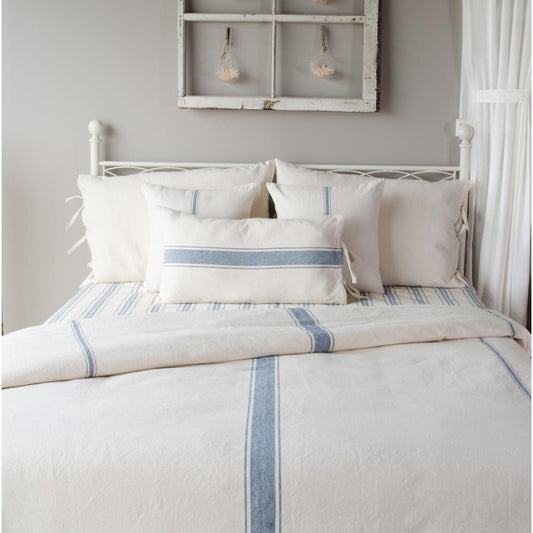 Colonial Blue and Cream Grain Sack Solid Duvet Cover with Tie Closure