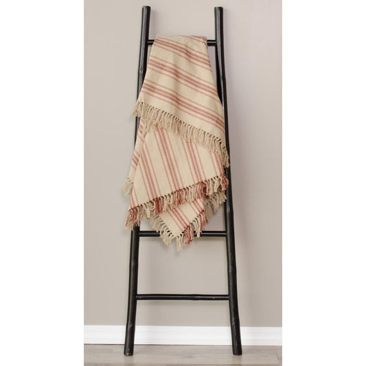 Oat and Barn Red Grain Sack Striped Afghan